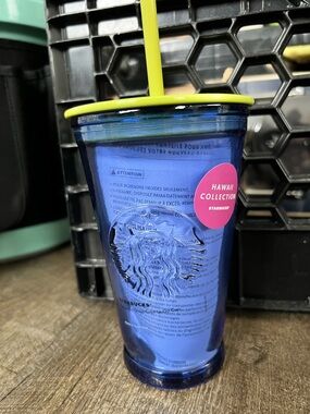 Starbucks Blue glass Reusable Cold Cup Accent Straw Hawai’i edition NEW 16oz